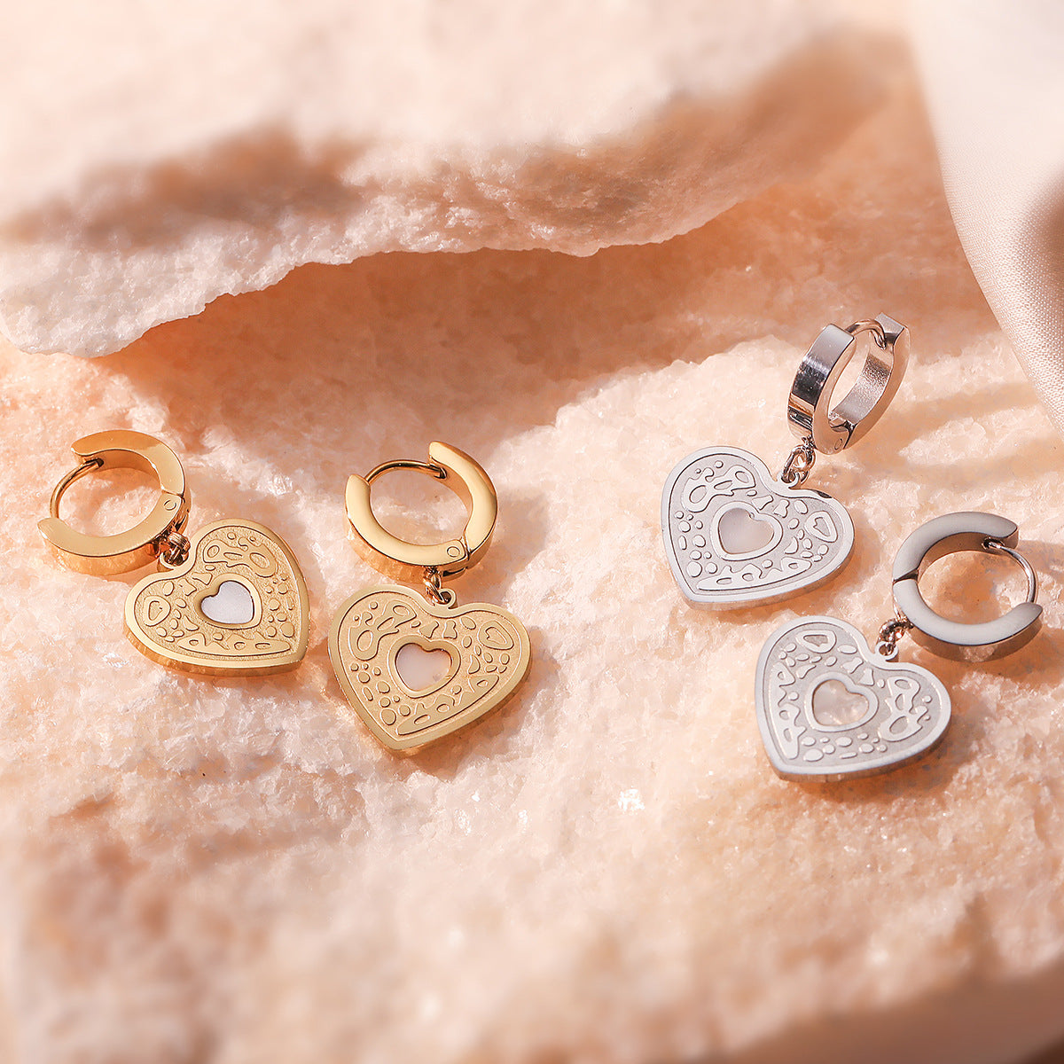 Minimalist Heart-Shaped Titanium Steel Earrings with Real Gold Plating for Women