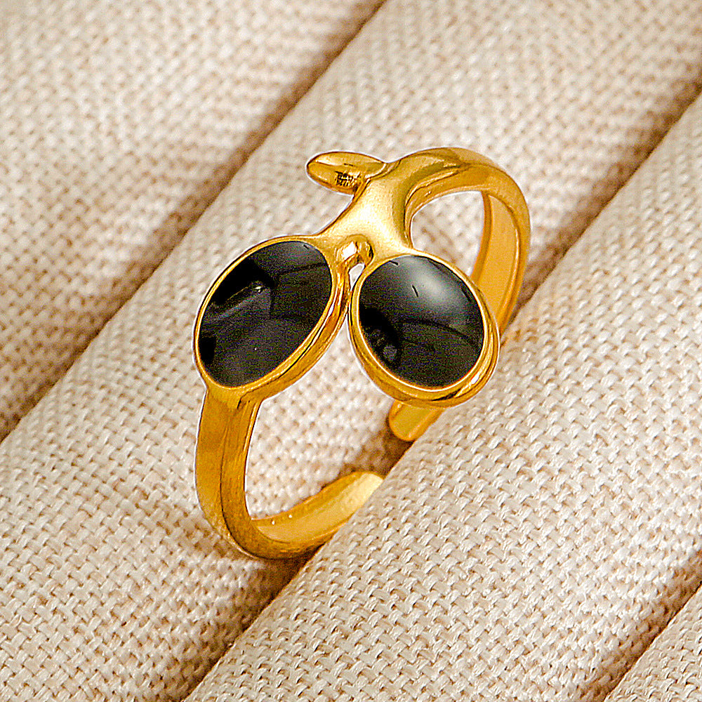 Vintage INS Style Stainless Steel Adjustable Ring with Natural Stone Inlay in Geometric Heart Zodiac and Animal Shapes