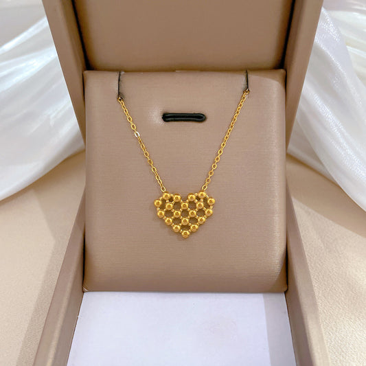 Collana Pendente Cuore a Sfera Vuota Minimalista in Acciaio al Titanio da Donna con Placcatura in Oro e Design Geometrico per lo Styling della Clavicola