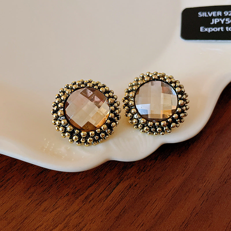 Vintage Geometric Earrings in Copper with Plated Finish for Women Minimalist Retro Ear Studs