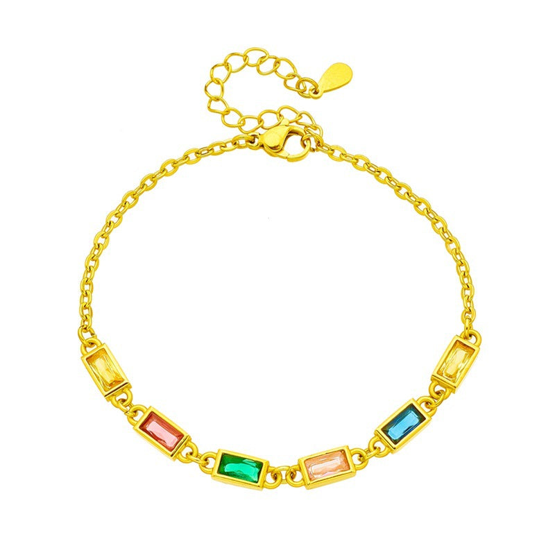 Bracciale da donna in acciaio inossidabile con catena impreziosita da strass, stile retrò minimalista