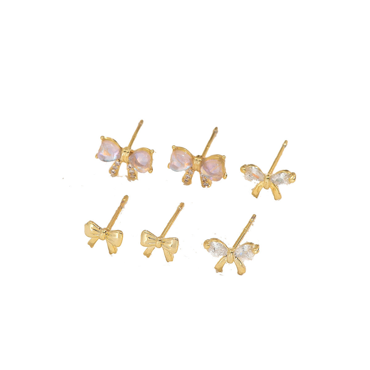 Chic Bow-Knot Shaped Zirconia Inlaid Copper Earrings Set for Women with Geometric Design and Fresh Sweet Style
