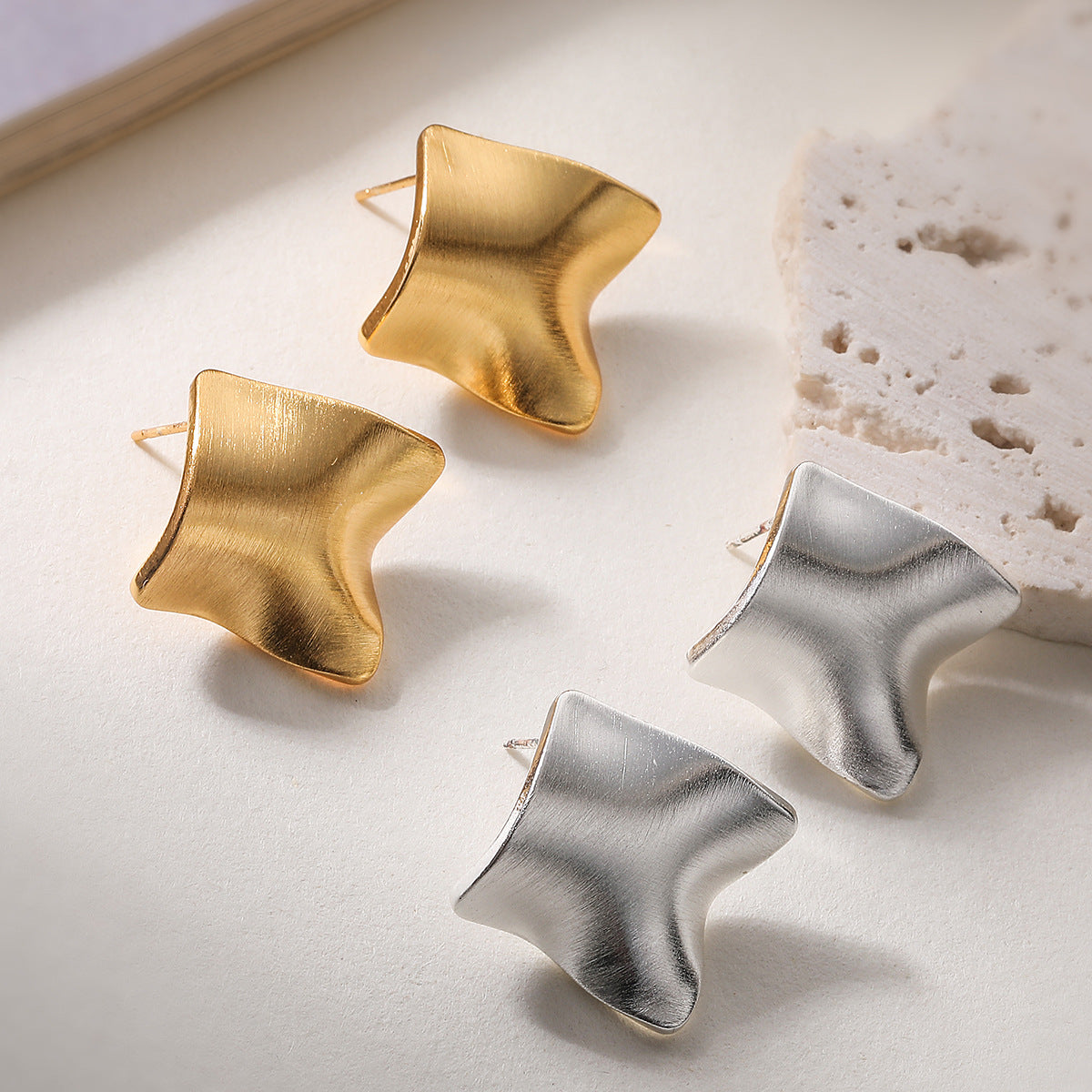 Minimalist Luxury 18K Gold Plated Brushed Geometric Brass Earrings for Women