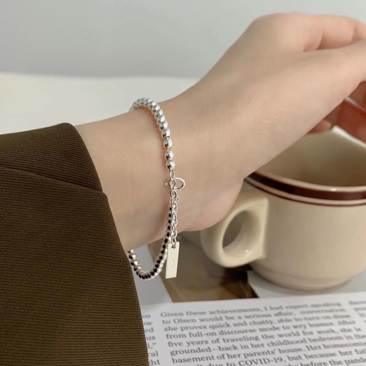 Minimalist 925 Sterling Silver Gold Plated Round Star Bead Bracelet for Women
