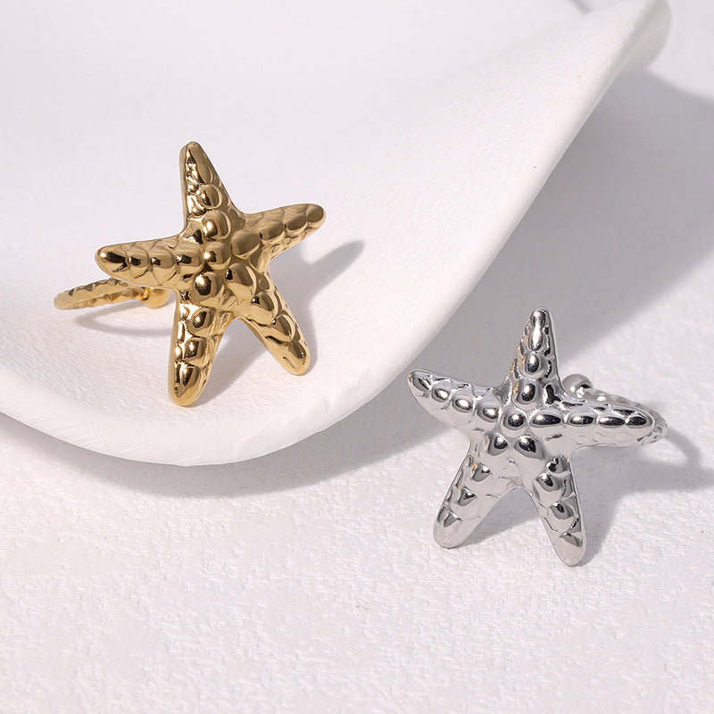 Minimalist Star-Shaped Stainless Steel Ring with Plated Finish for Women, Hypoallergenic Adjustable Open Band Jewelry