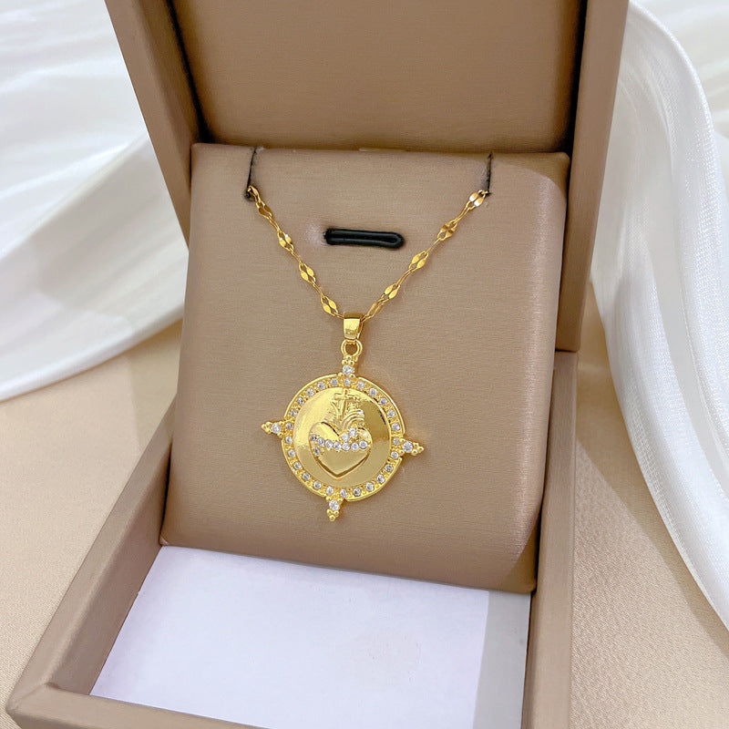 Collar con colgante redondo minimalista de flor de manzano para mujer con cadena de acero inoxidable y detalles de pedrería