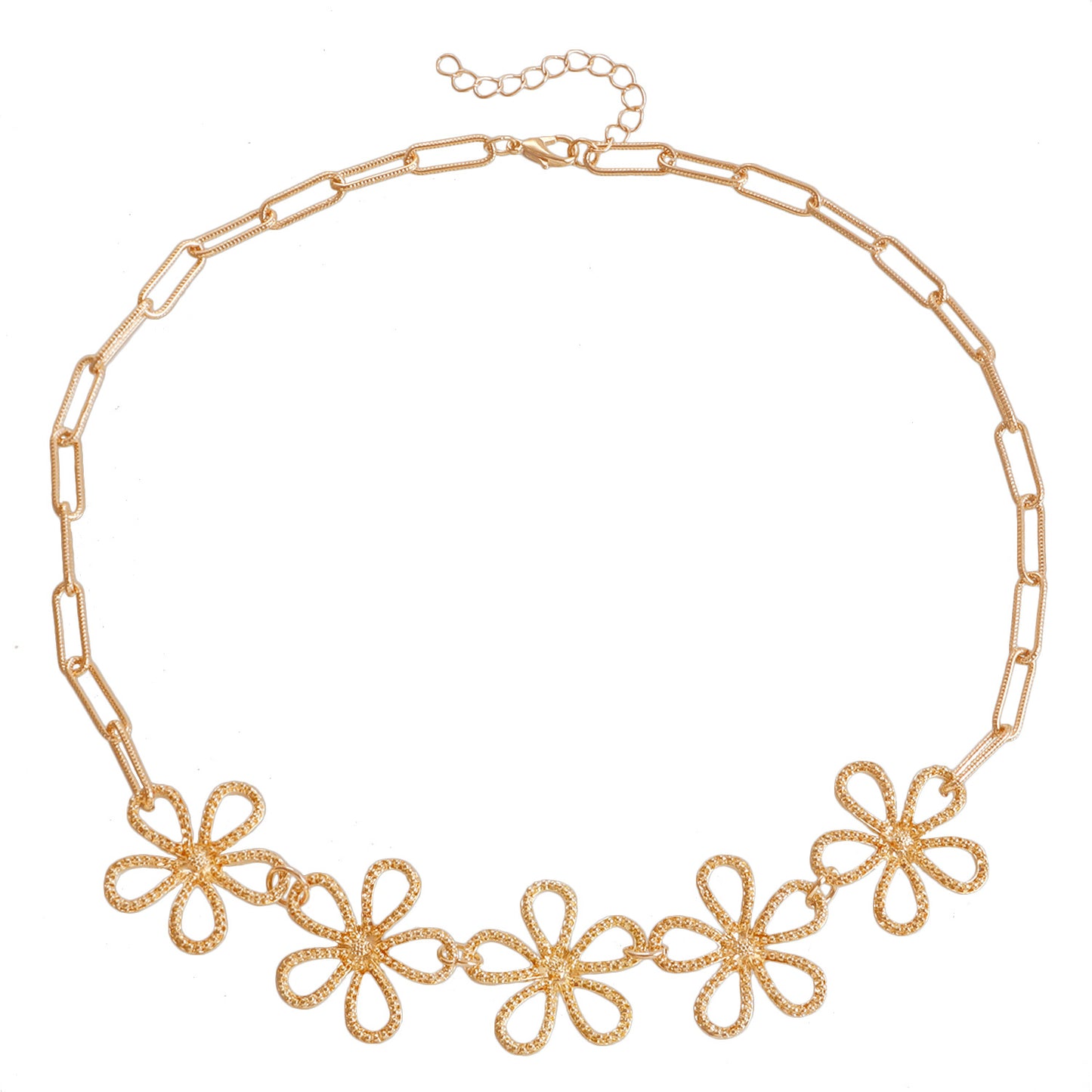 Collar de aleación floral vintage con filigrana para mujer con acabado chapado y estilo de cadena a la clavícula