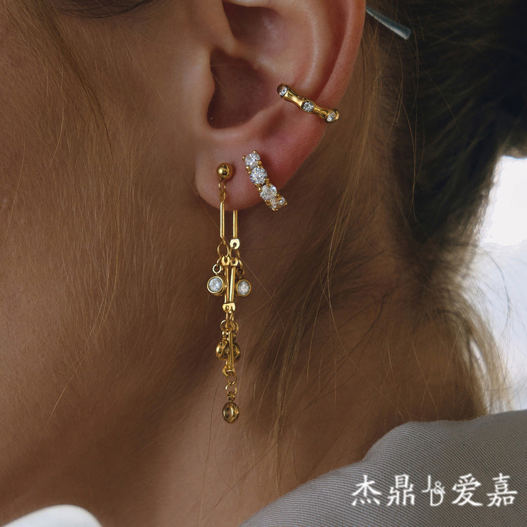 Elegant Geometric Stainless Steel Plated Cubic Zirconia Tassel Earrings for Women