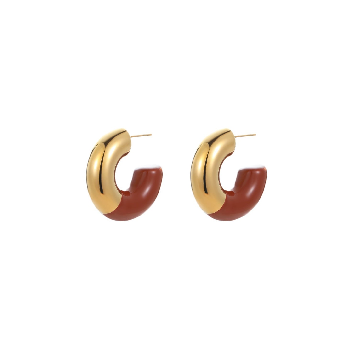 Pendientes de esmalte en forma de C de estilo vintage en acero inoxidable chapado en oro de 18 quilates para mujer