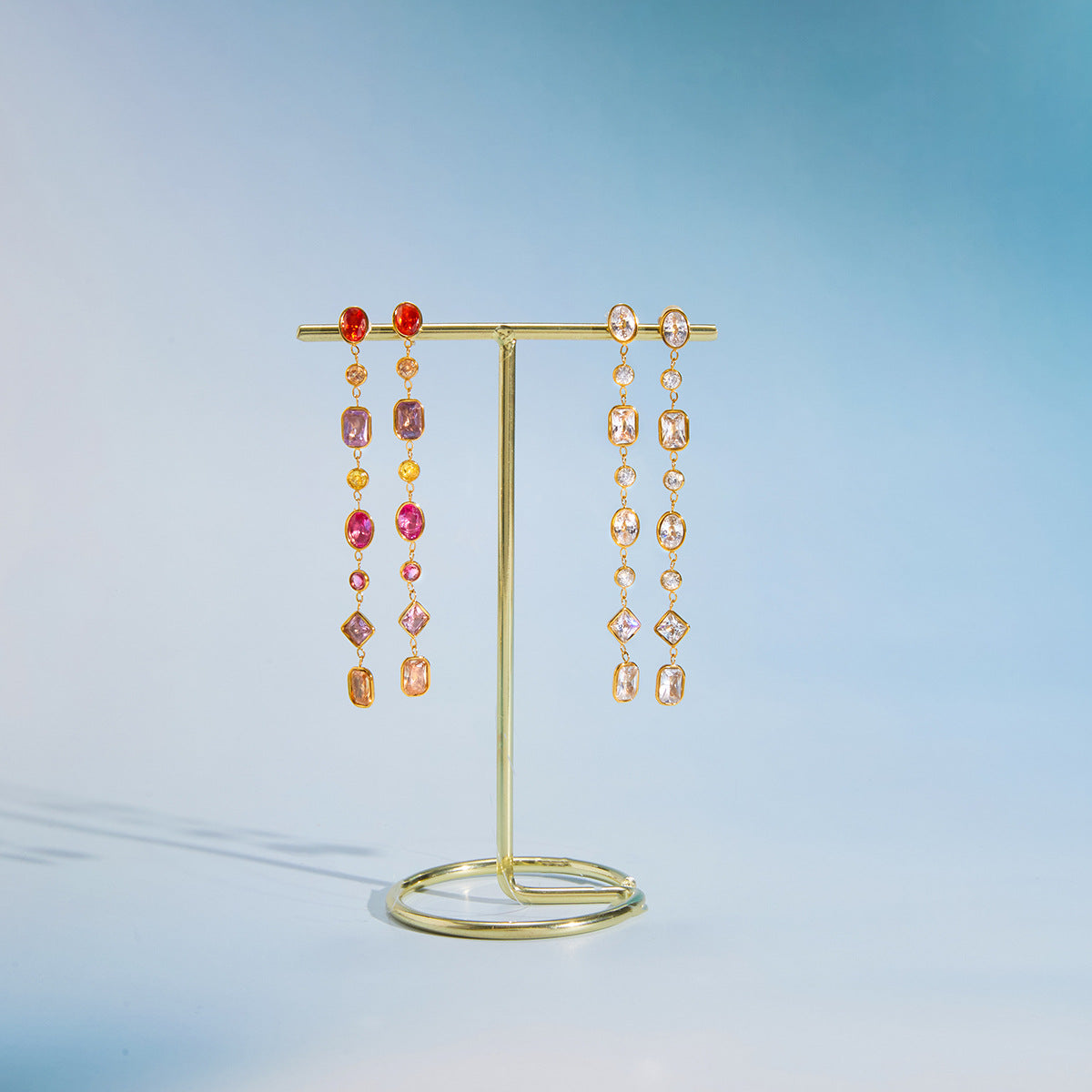 Minimalist Luxury Geometric Titanium Steel PVD Colorful Cubic Zirconia Tassel Earrings for Women