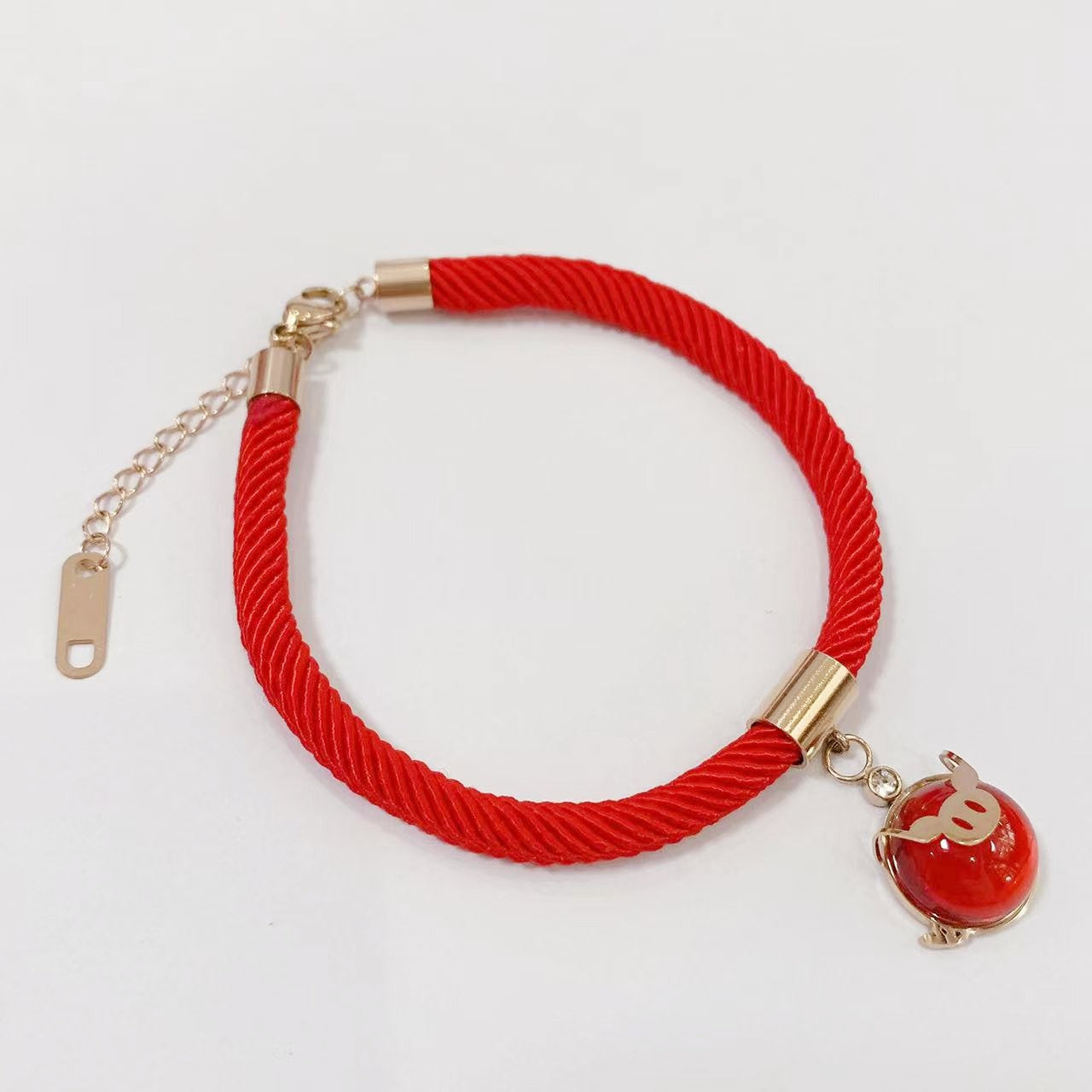 Bracciale Originale in Lega di Ottone Placcato Oro Rosa a Foglia con Cordino Rosso per Donna e Uomo