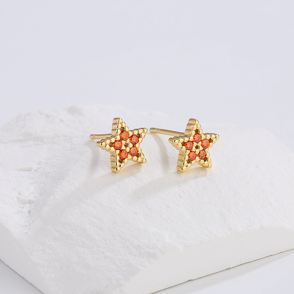 Orecchini a perno con stella geometrica, graziosi e freschi, da donna, in rame con placcatura in oro 18K e zirconia micro-incastonata