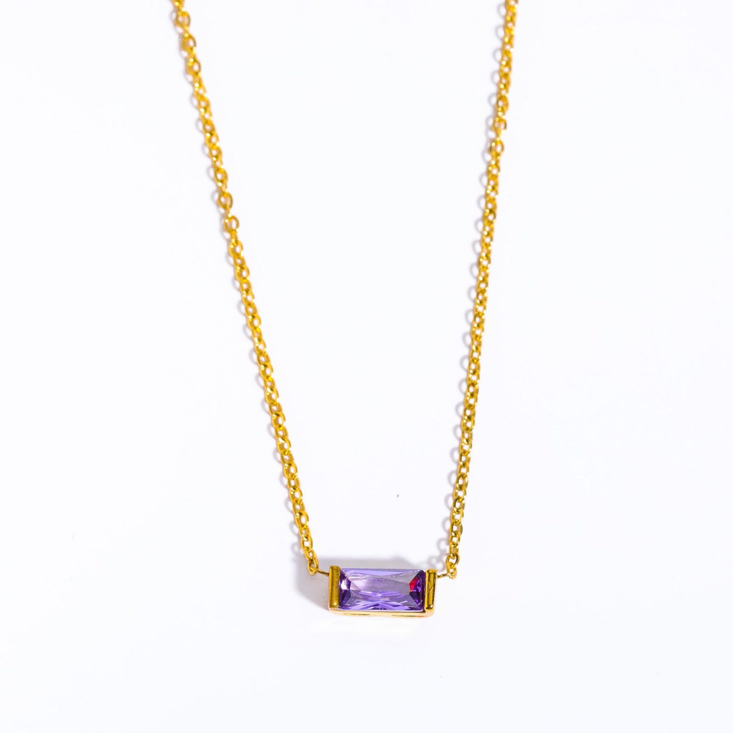 Collana Geometrica Placcata in Acciaio al Titanio con Zirconia Cubica Pietra Portafortuna Unisex