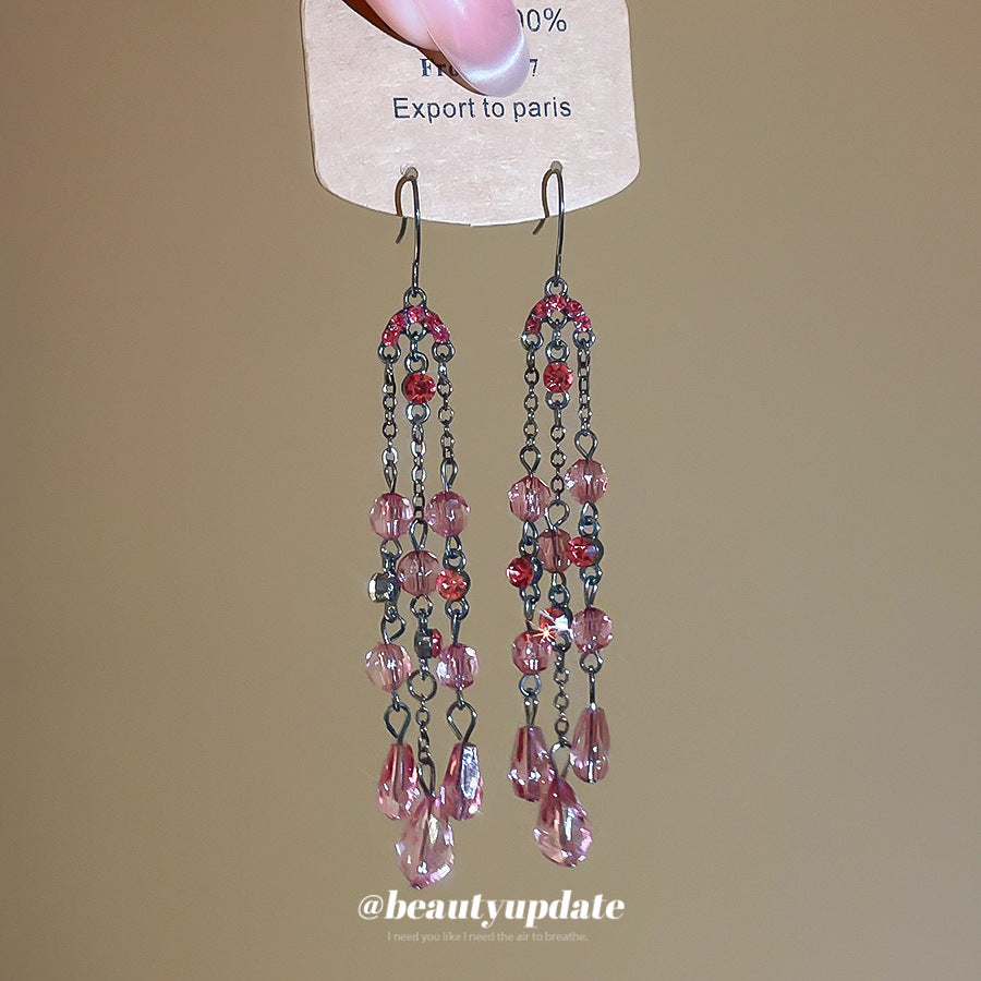 Pendientes Elegantes de Borla con Incrustaciones de Diamantes de Imitación en Forma Geométrica para Mujer, Joyería de Oreja de Lujo Ligera de Estilo Minimalista de Moda