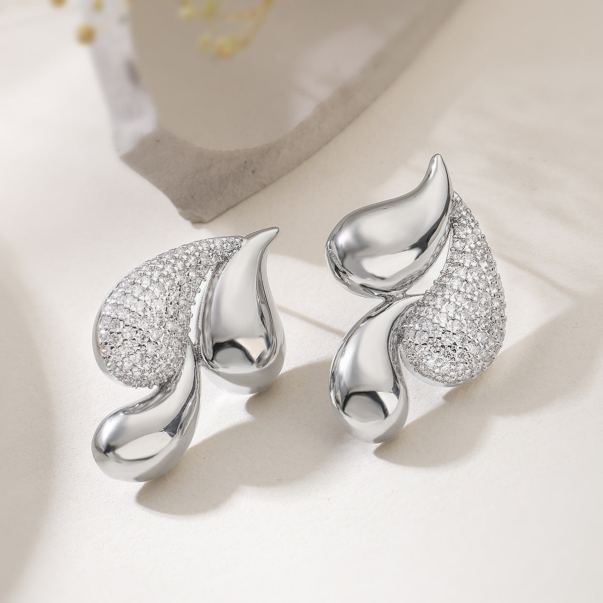 Irregular Geometric Zircon Stud Earrings for Women in Copper with Real Gold Plating and Micro-Pavé Setting