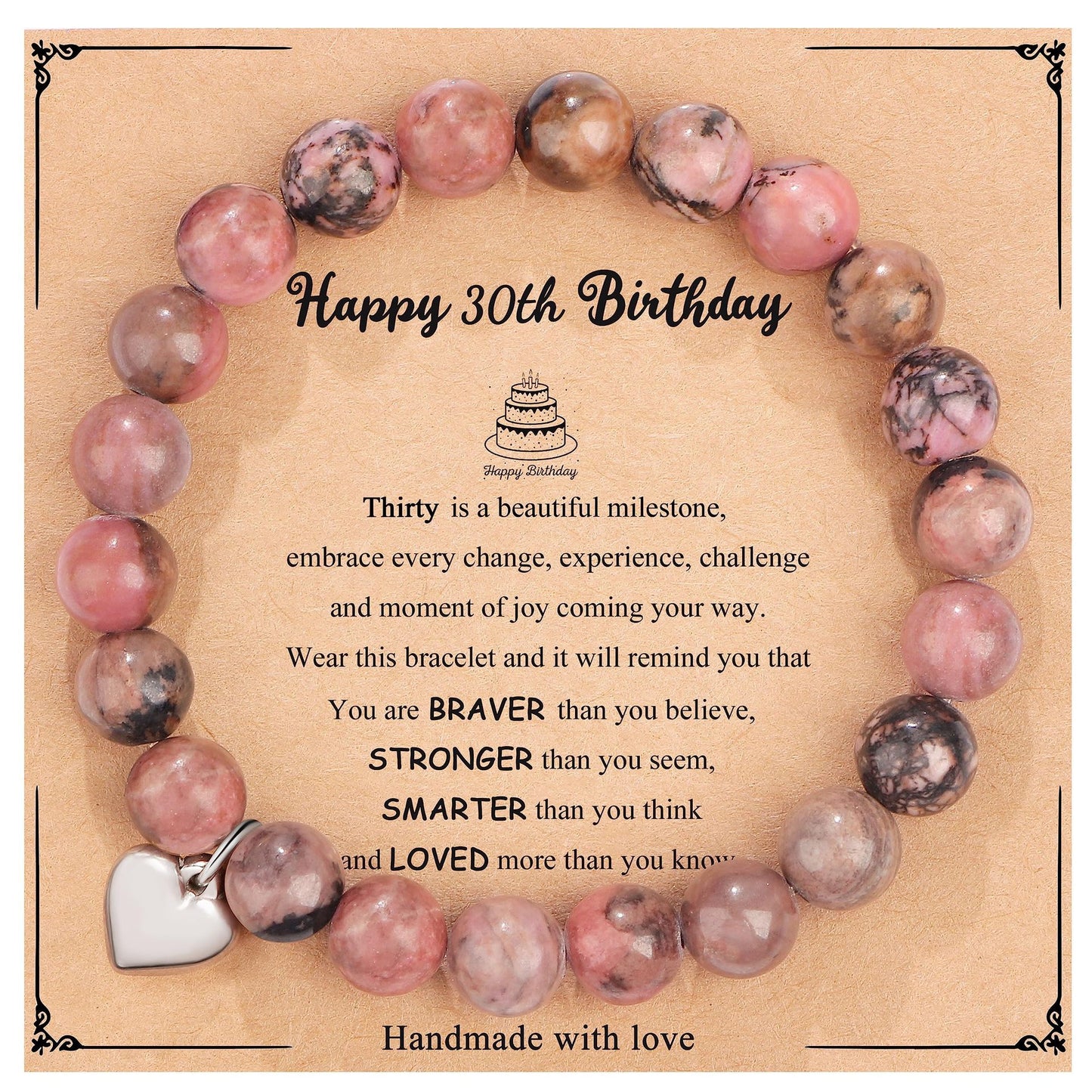 Natural Stone Zebra Print Round Beaded Bracelet for Women
