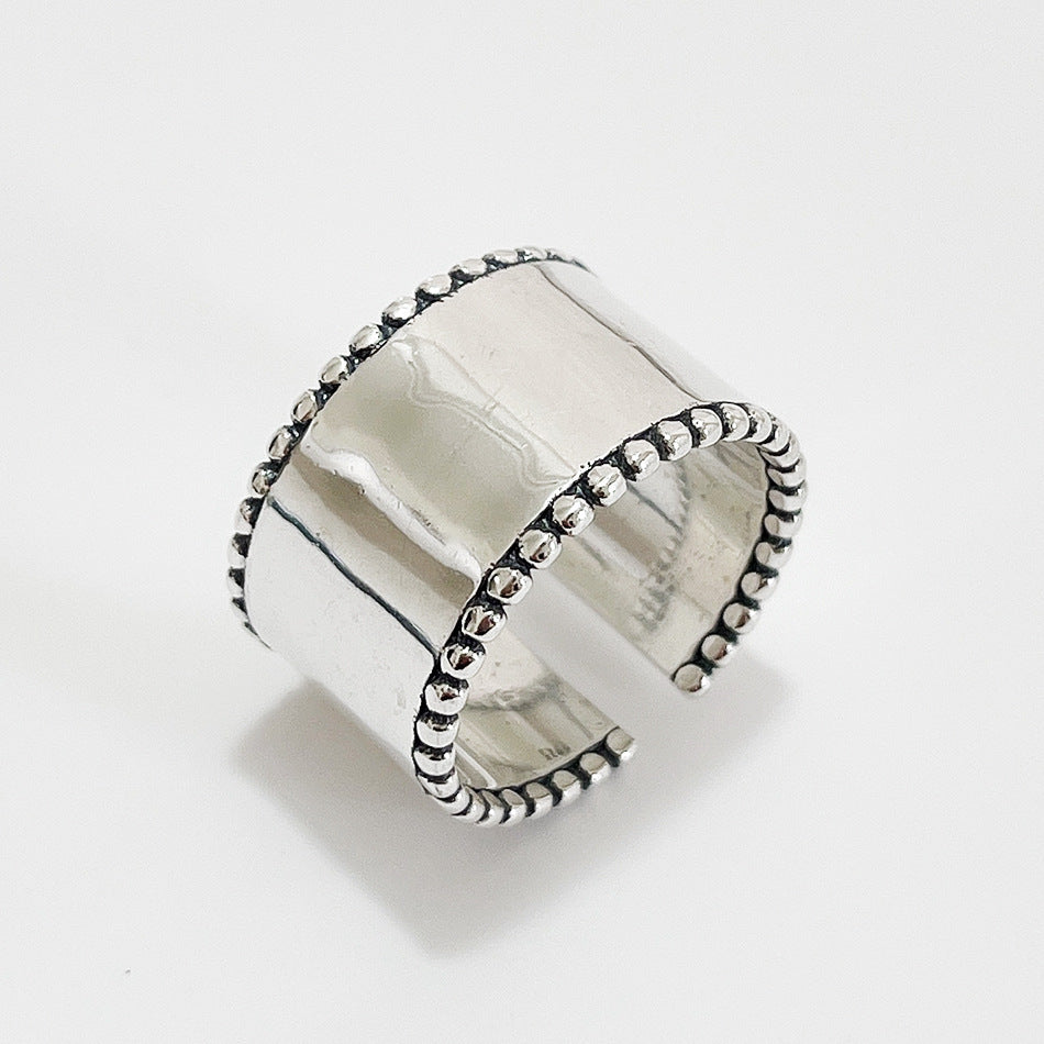 Anillo de plata de ley 925 vintage con incrustaciones geométricas de corazón y diseño de lunares para mujer