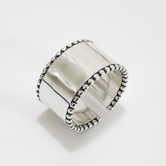 Anillo de plata de ley 925 vintage con incrustaciones geométricas de corazón y diseño de lunares para mujer