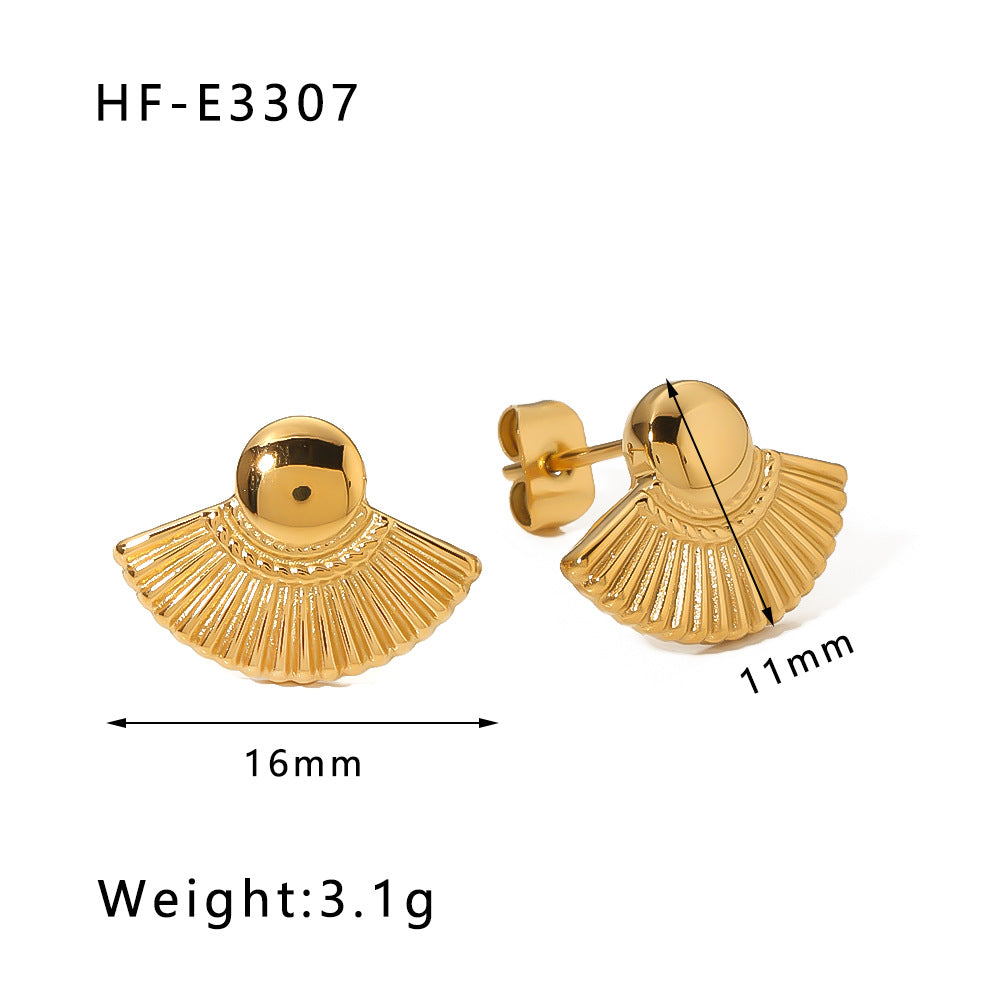 Minimalist Fan-Shaped Titanium Steel Earrings for Women with 18K Gold Plating and Geometric Design