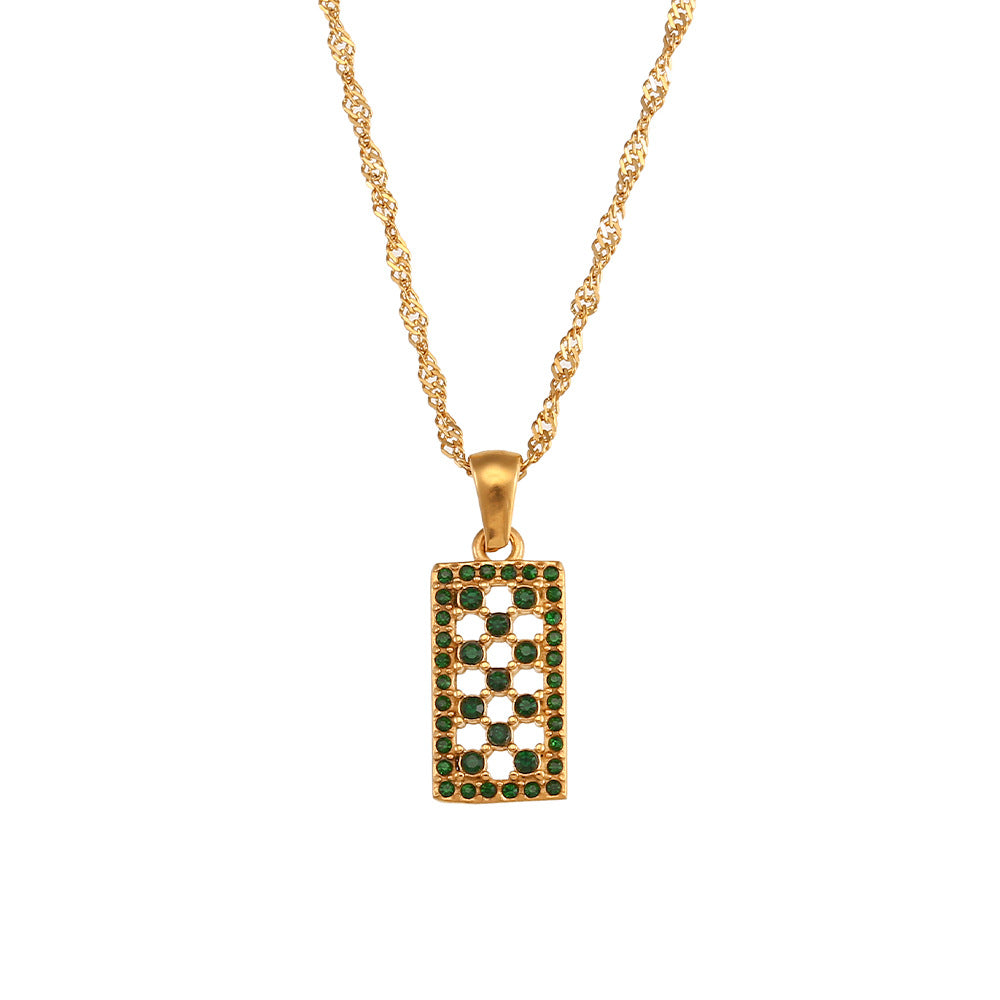 Fashionable Minimalist Geometric Hollow Long Pendant Necklace for Women in Stainless Steel with Rhinestone Inlay and Plated Finish