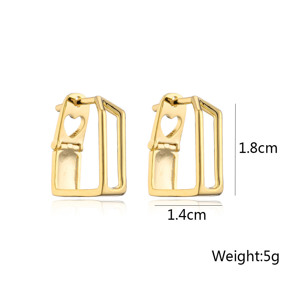 Orecchini da donna geometrici minimalisti in rame con placcatura in oro 14K e perni in argento sterling 925