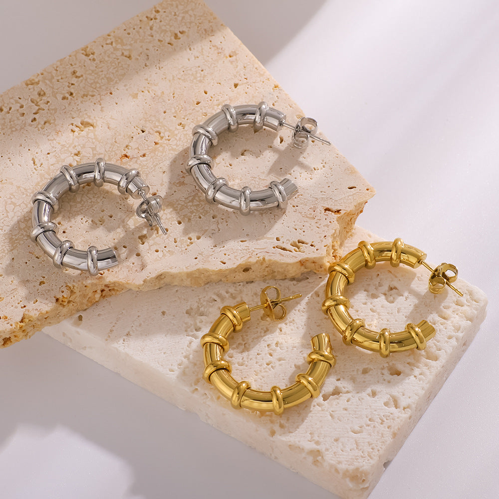 Minimalist Geometric Stainless Steel Hoop Earrings with 18K Gold Plating for Women