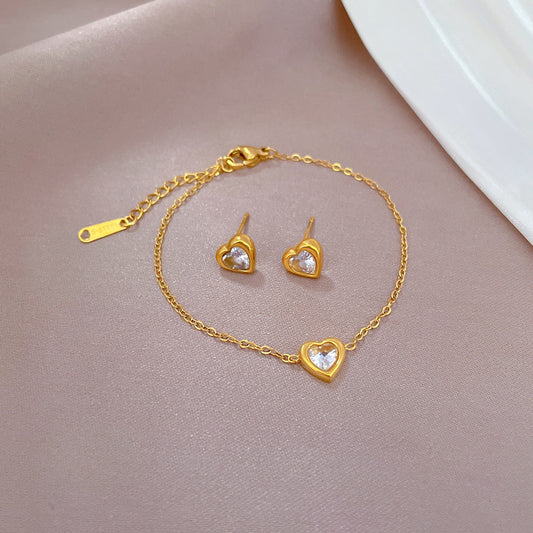 Cadena de mano ondulada de acero de titanio con corazón de diamantes de imitación bohemios vintage