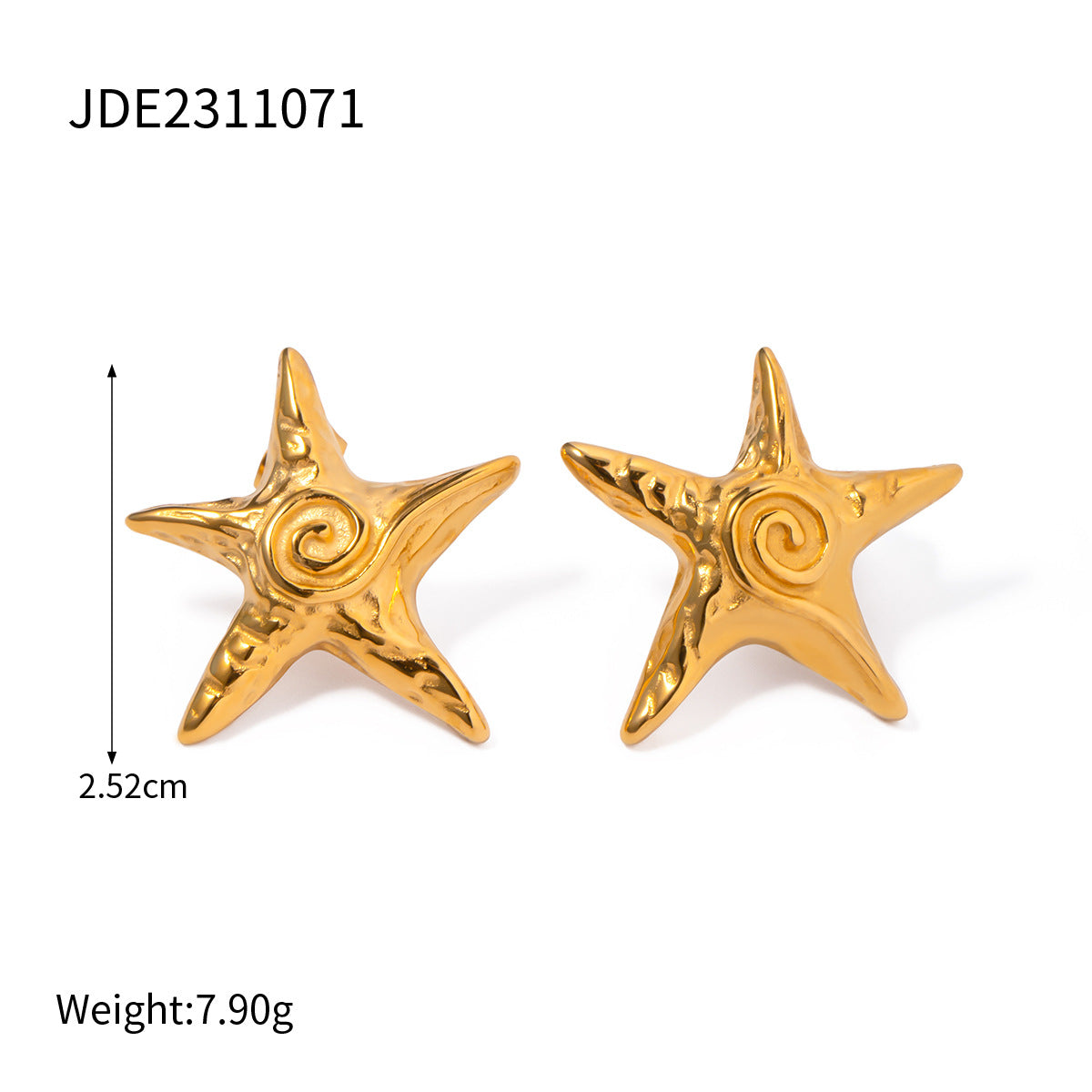 Fashion Unisex 18K Gold Plated Stainless Steel Starfish Spiral Circle Stud Earrings and Necklace Set