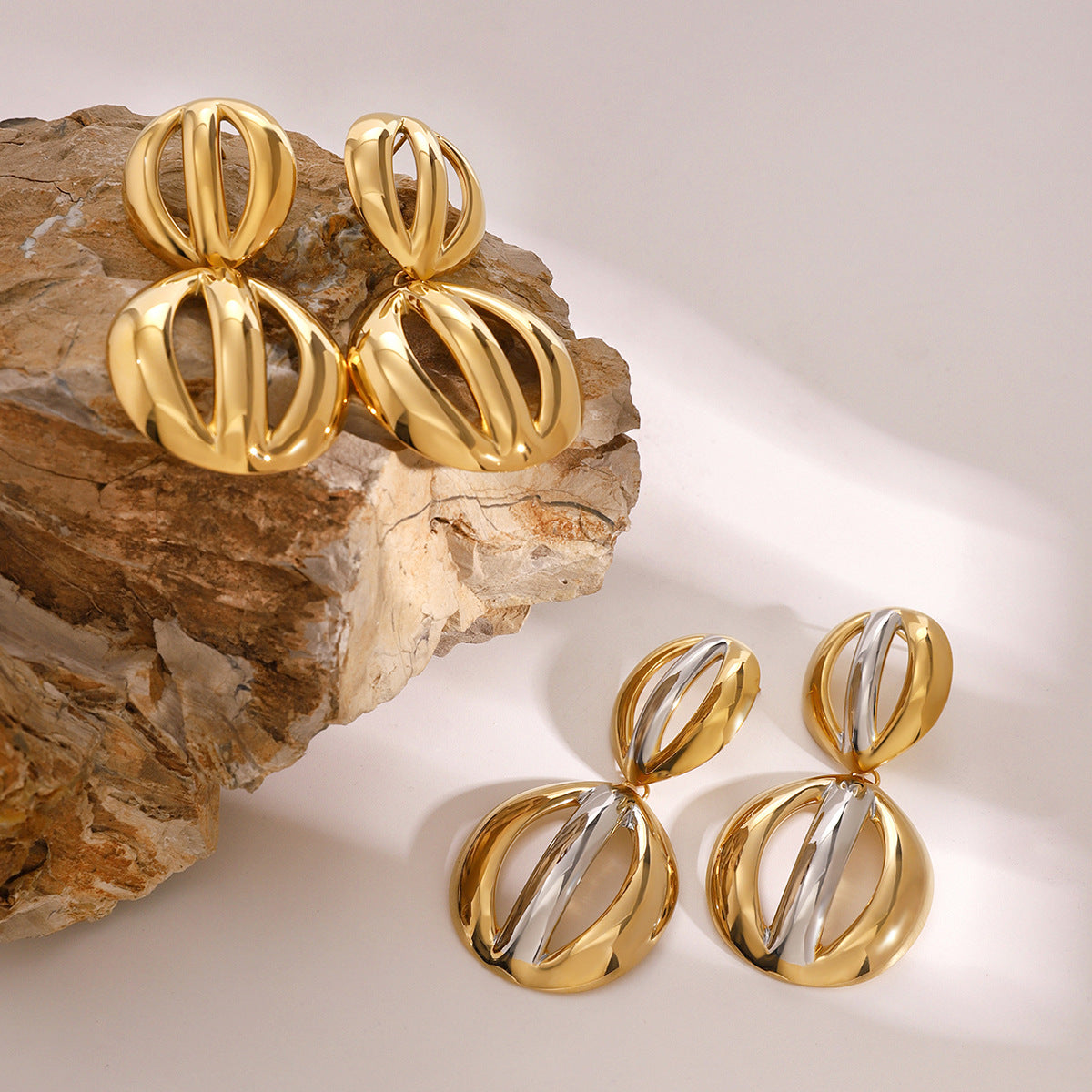 Geometric Round Plated Stainless Steel Hoop Earrings for Women