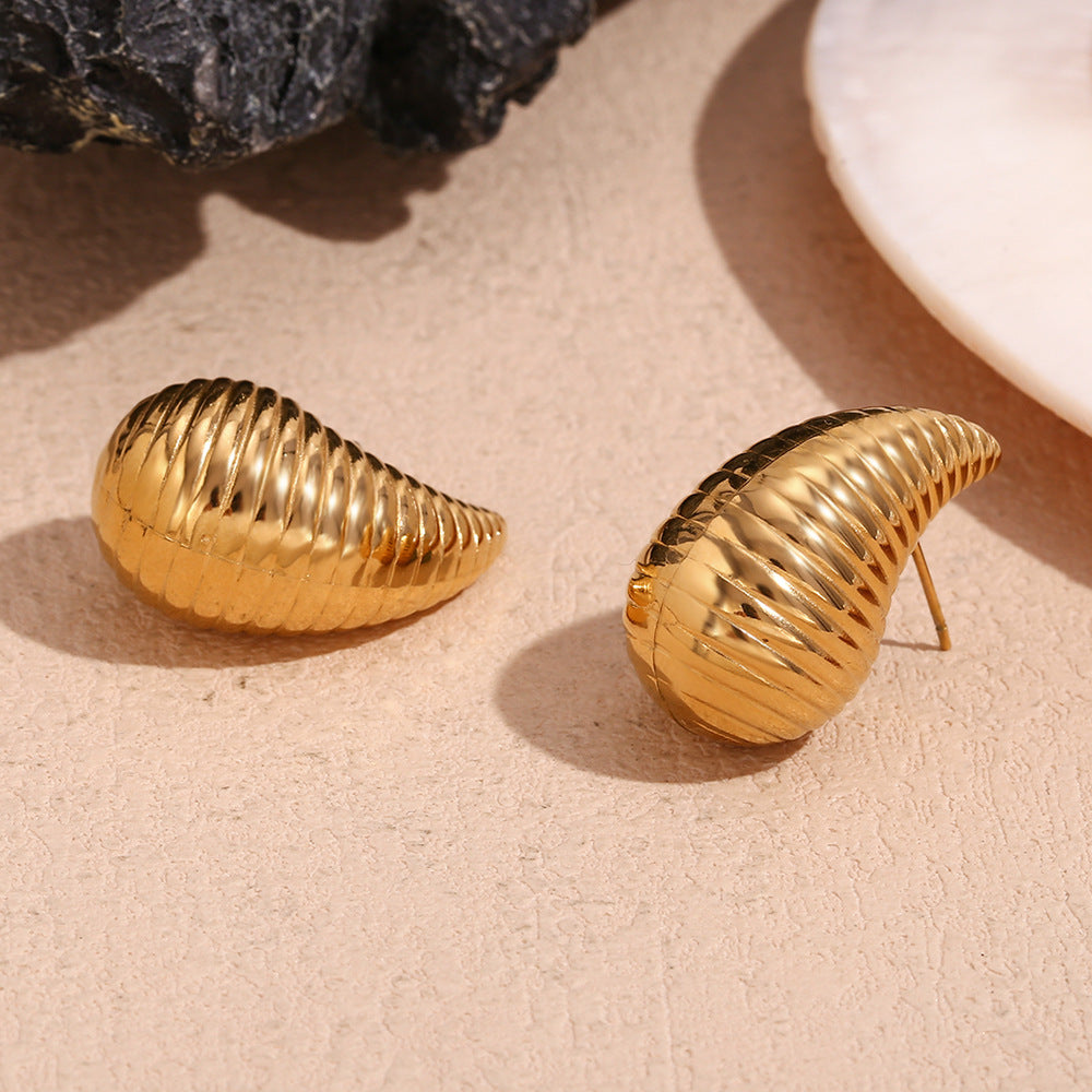 Orecchini a perno da donna a goccia vuota placcati in oro 18 carati in acciaio inossidabile geometrico minimalista