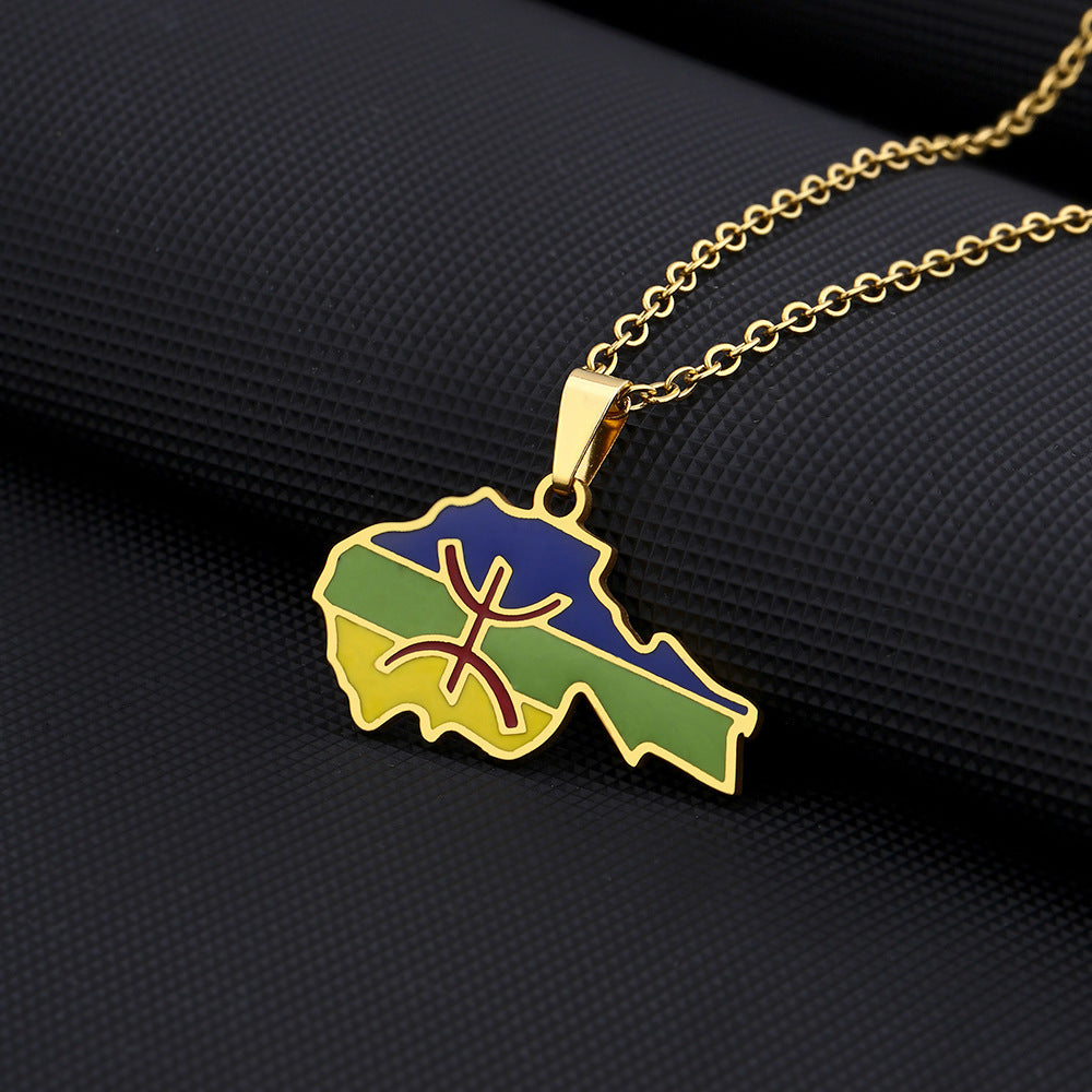 Collar con dije tribal bereber geométrico en acero inoxidable con acabado chapado para mujeres y hombres, cadena étnica minimalista para llevar en capas