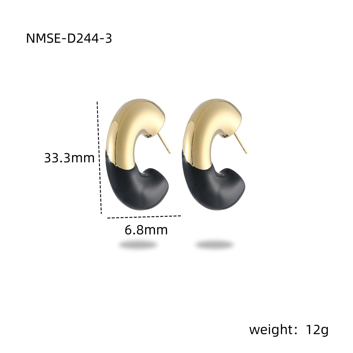 Orecchini da donna in titanio placcati oro 18 carati a forma di C con smalto a goccia, stile Fashion OL
