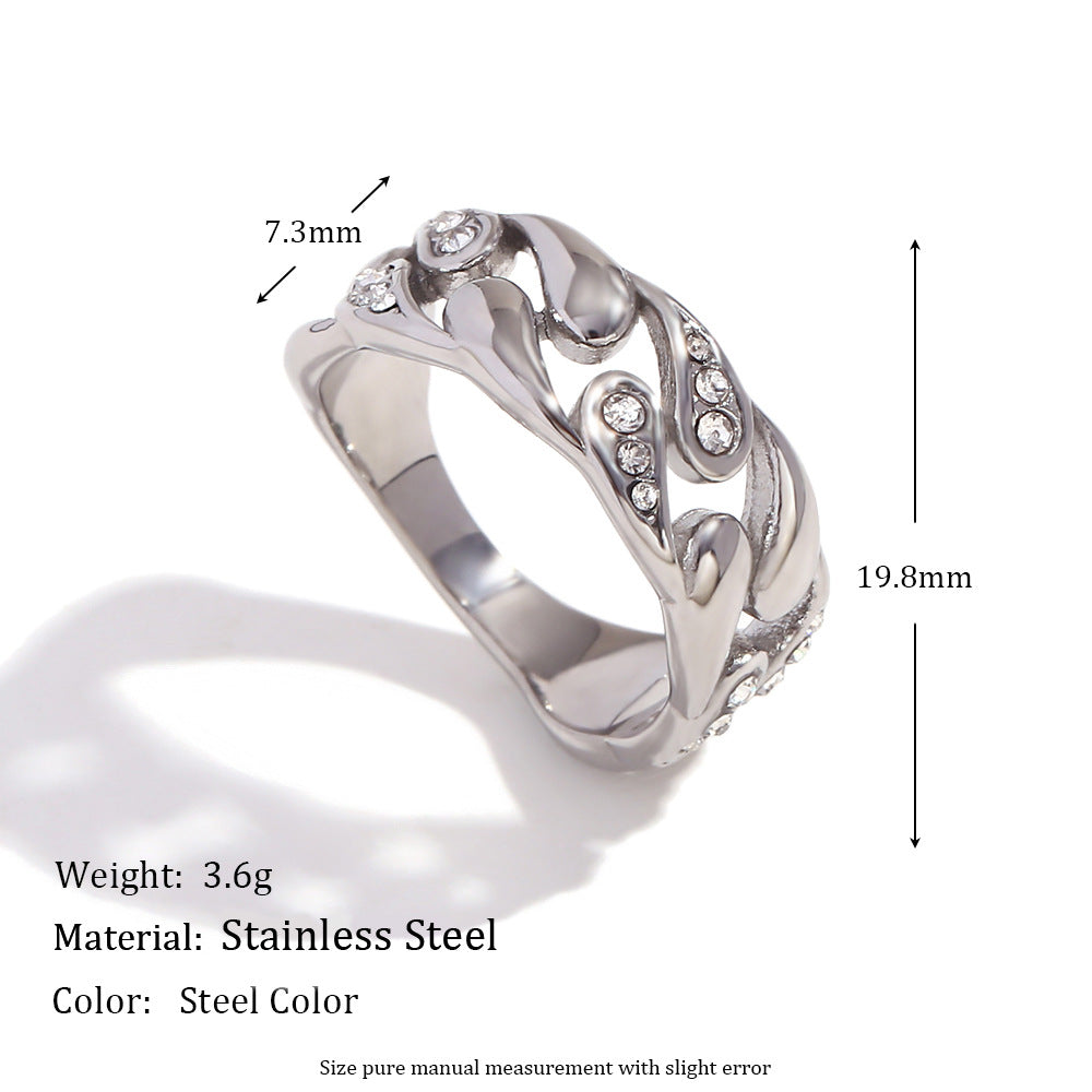 Anello creativo geometrico in acciaio inossidabile con placcatura in oro 18 carati e strass per donna