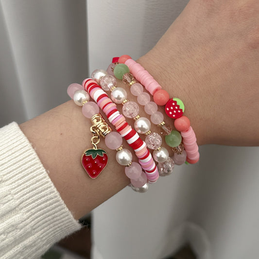 Sweet Strawberry Zinc Alloy and Acrylic Beaded Bracelet for Women
