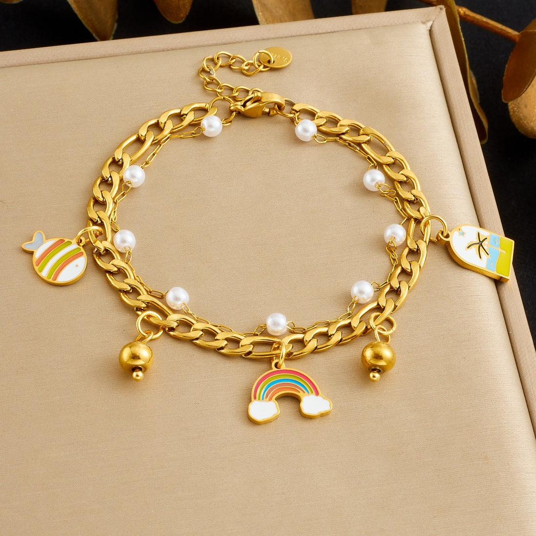 Sweet Minimalist Gold Plated Stainless Steel Rainbow Bracelet