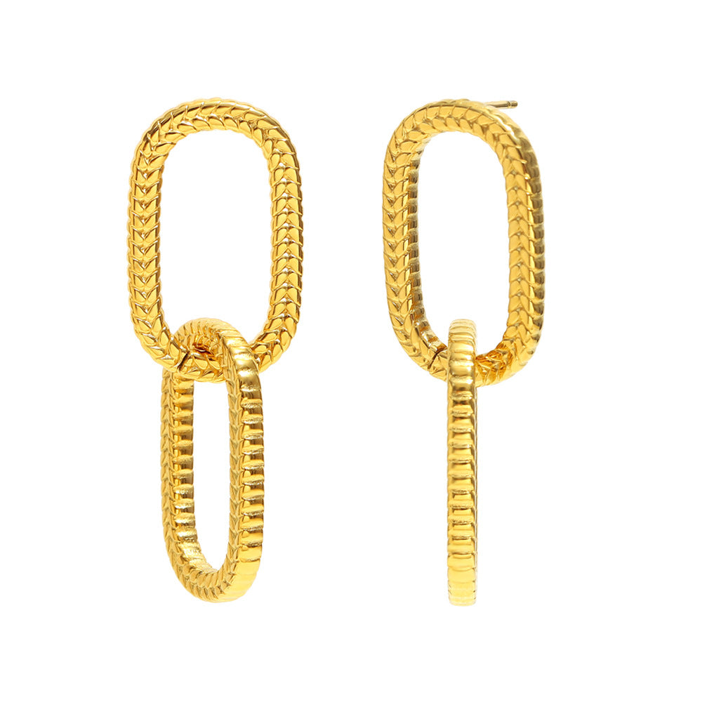 Orecchini a cerchio doppio a tre cuori con texture a pelle di serpente placcati oro 18K in acciaio inossidabile, stile minimalista, per pendolari
