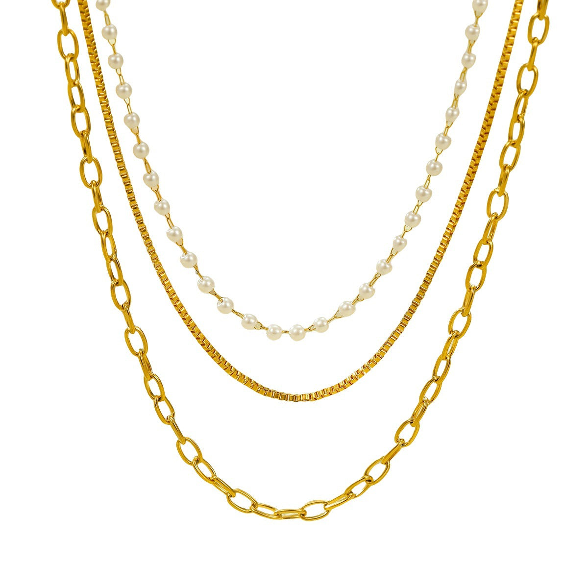 Elegante collar de perlas de acero de titanio estilo francés con acabado chapado para mujer