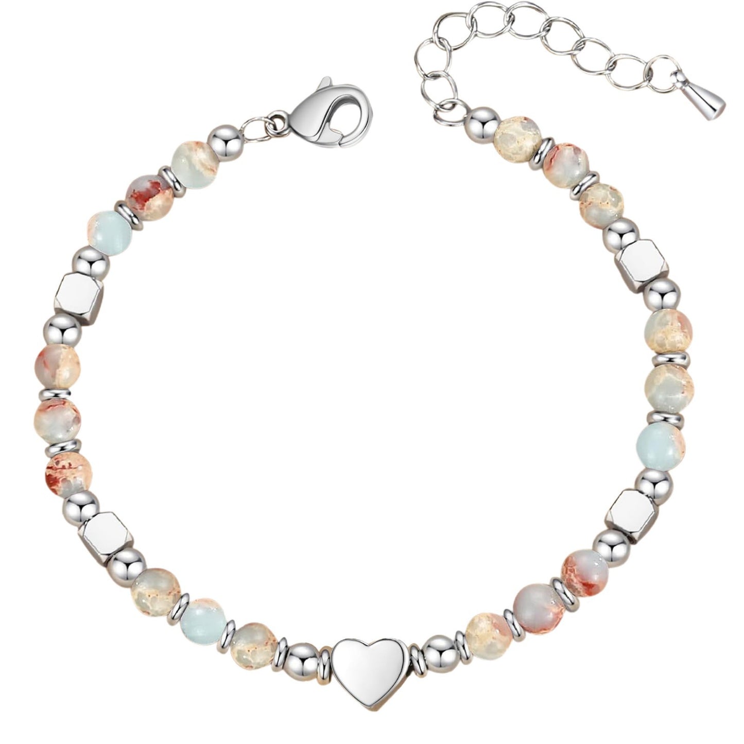Minimalist Heart Shape Natural Stone Stainless Steel Adjustable Bracelet