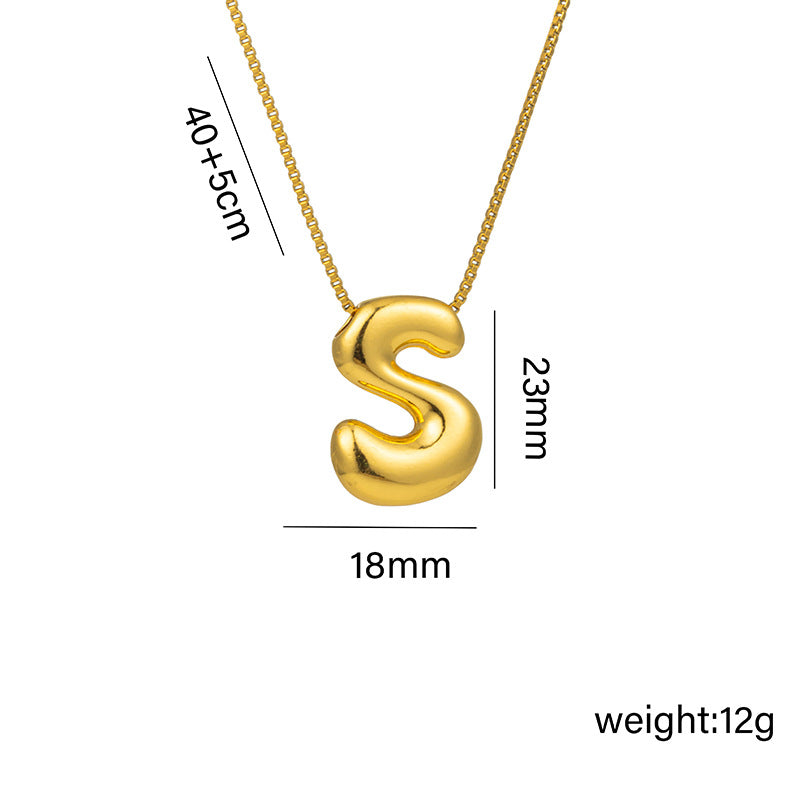 Bonito collar con dije de burbuja en forma de letra Q, estilo Q, de acero de titanio con chapado en oro de 18 quilates para mujer