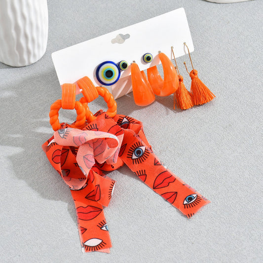 Set di orecchini a lobo geometrici in acrilico con design pendente lungo ispirato a sciarpe per donna, stile alla moda da ufficio