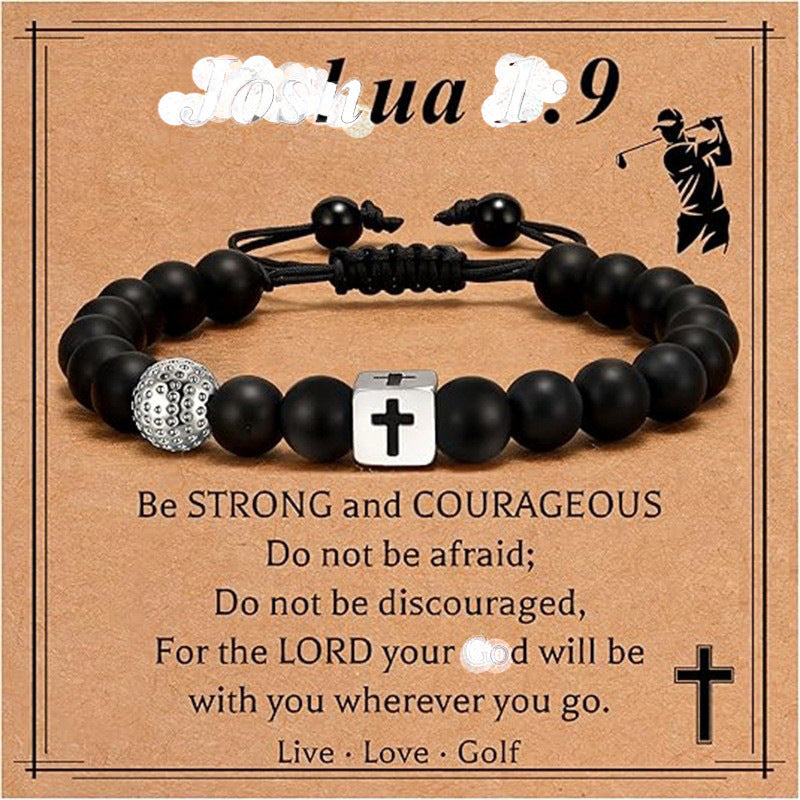 Sporty Matte Stainless Steel Cross Beaded Bracelet Unisex Adjustable