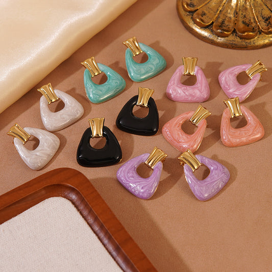 Pendientes de acero inoxidable coloridos con forma de trapecio geométrico minimalista, vintage, con baño de aceite, estampados
