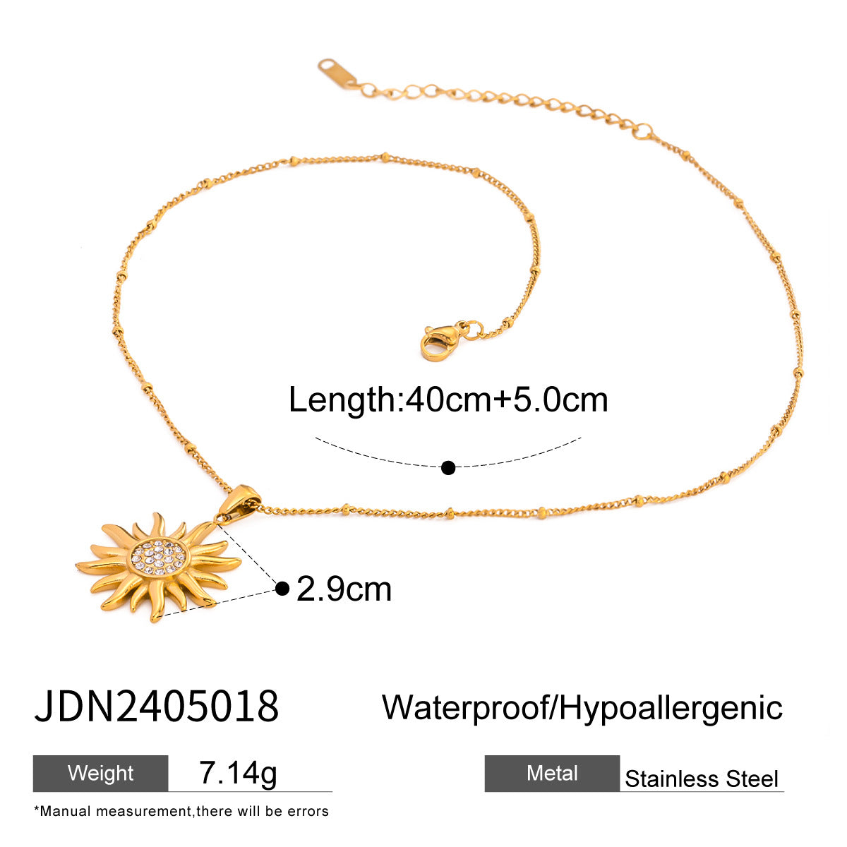 Elegant Stainless Steel Plated Sunflower Floral Pendant Necklace with Rhinestone for Women