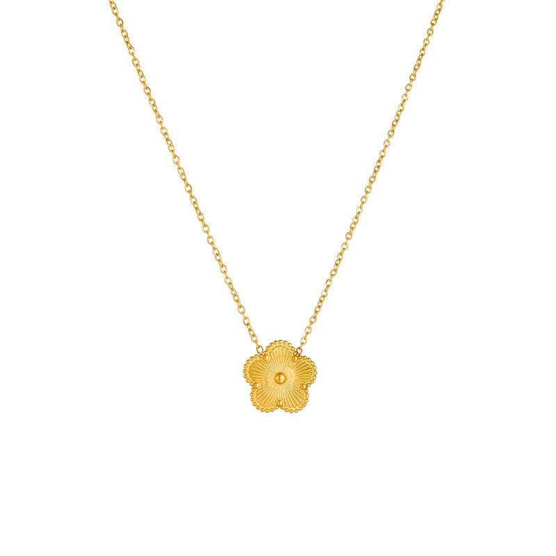 Minimalist Luxury Five-Petal Flower Necklace Set in Titanium Steel with Laser-Cut Clover Design, Electroplated Finish, Geometric Shape, O-Chain for Women