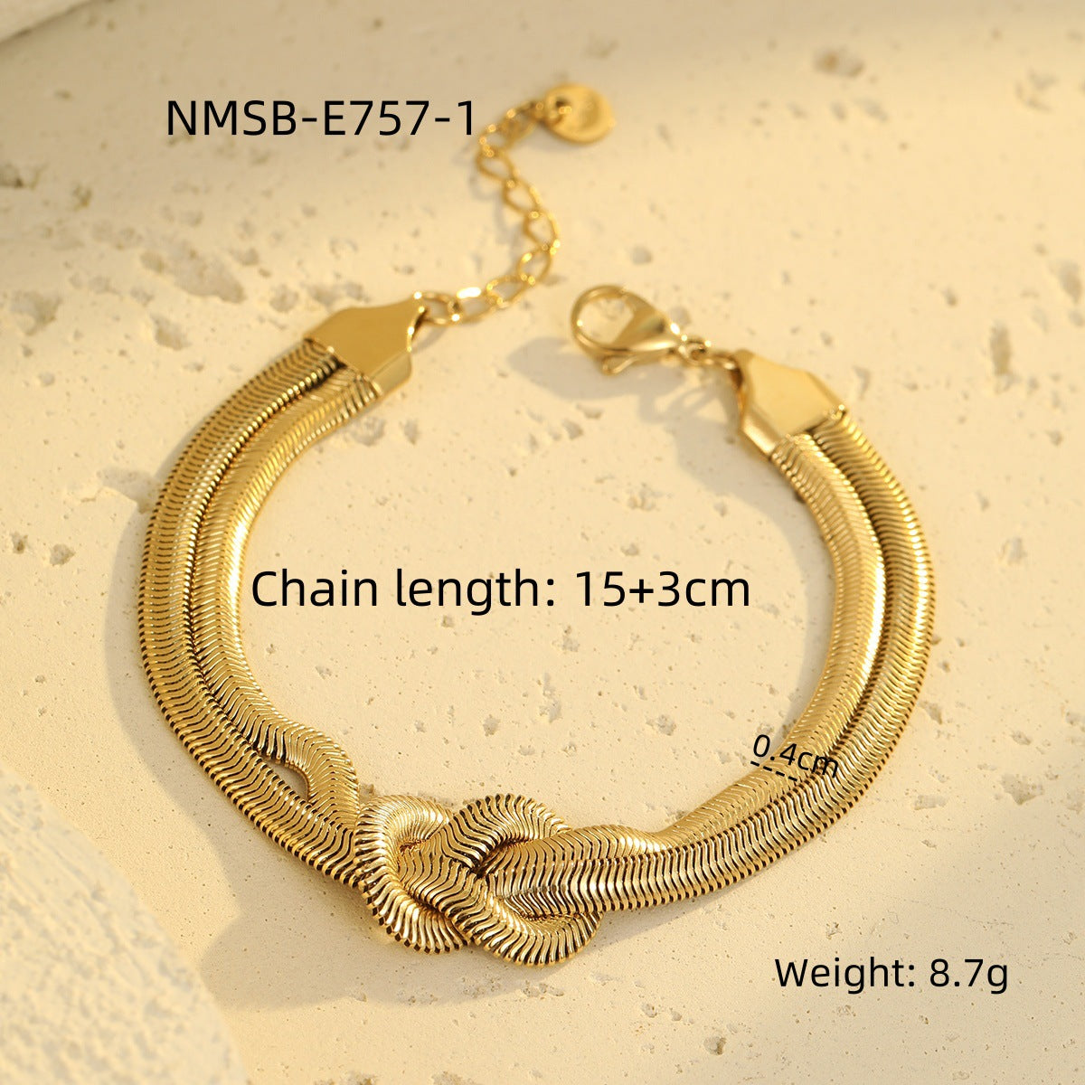Fashionable Minimalist Knoted Snake Chain Bracelet for Women in Stainless Steel with Plated Finish