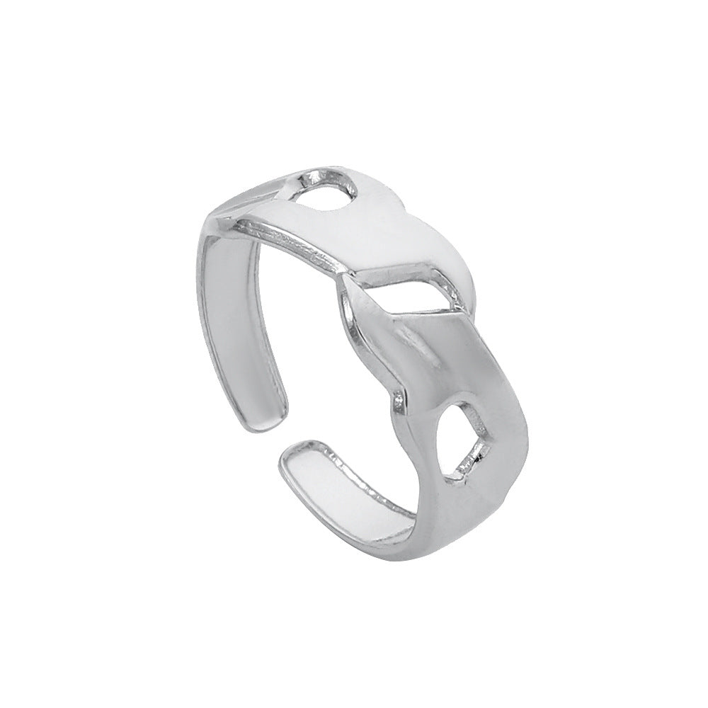 Anello da donna regolabile geometrico minimalista in acciaio inossidabile con design cavo e finitura placcata