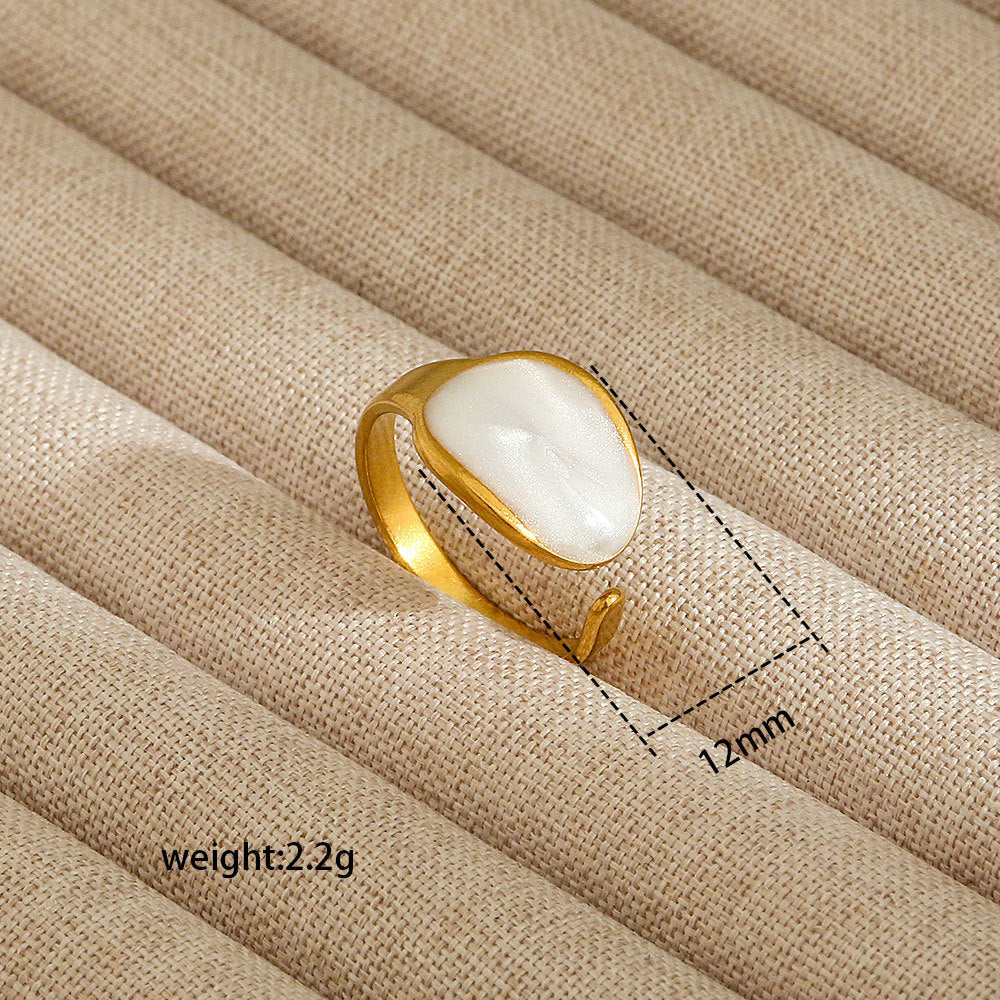 Anello aperto da donna in acciaio al titanio con forma geometrica e a cuore, stile INS, con finitura placcata