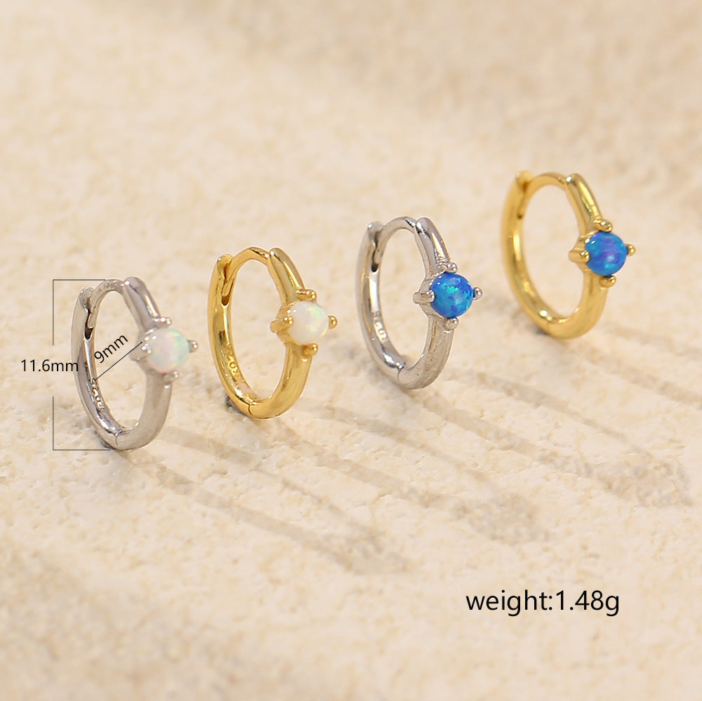 Pendientes minimalistas de plata de ley S925 con incrustaciones de ópalo y diseño geométrico para mujer