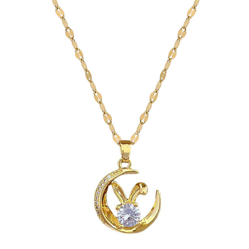Collana con Pendente Coniglio Minimalista in Acciaio Inossidabile con Design Circolare Geometrico per Donna e Uomo