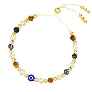 Casual Crystal Beaded Bracelet with Evil Eye and Musical Note Charms for Unisex